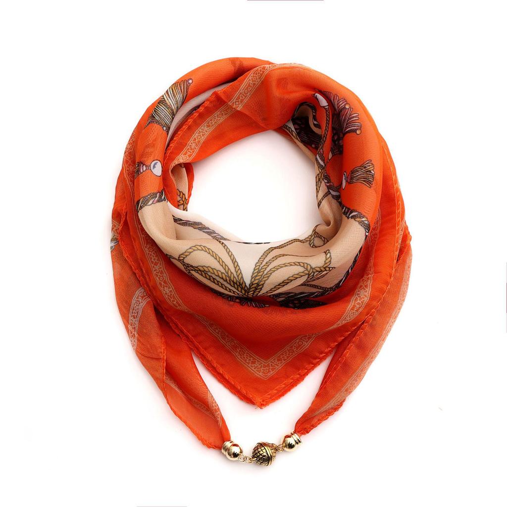 Women's Summer Magnetic Buckle Silk Scarf: Versatile, Fashionable Chiffon Square Scarf for Shirts