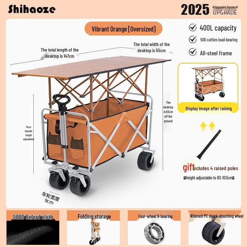Pink Camper Van Portable Folding Cart for Packages and Picnic Camping
