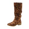 Leopard Women High Boots Sexy Chunky Pointed Toe Knee High Shoes Woman 2024 Trend Winter New Gladiaotor Motorcycle Botas Mujer