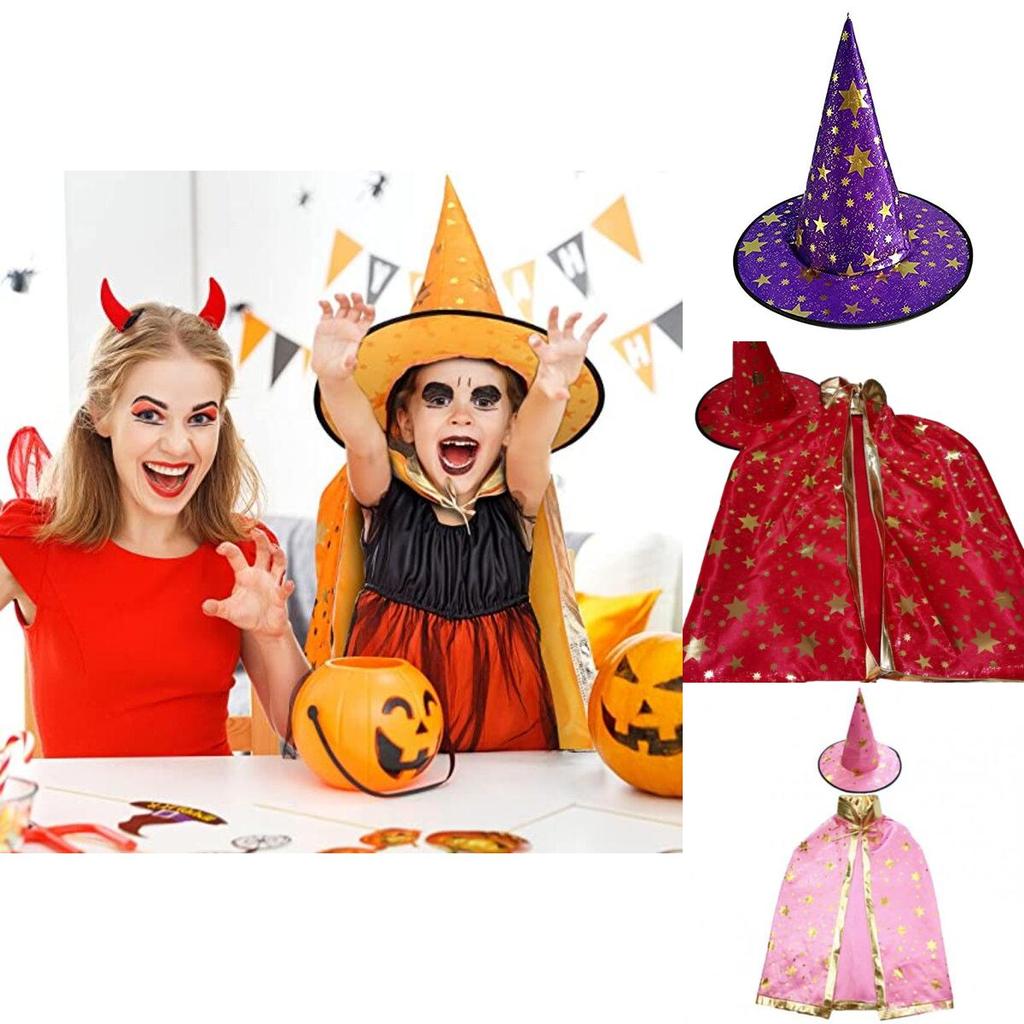 Kids' Halloween Cosplay Wizard Cape With Hat Costume For Role Play And Party