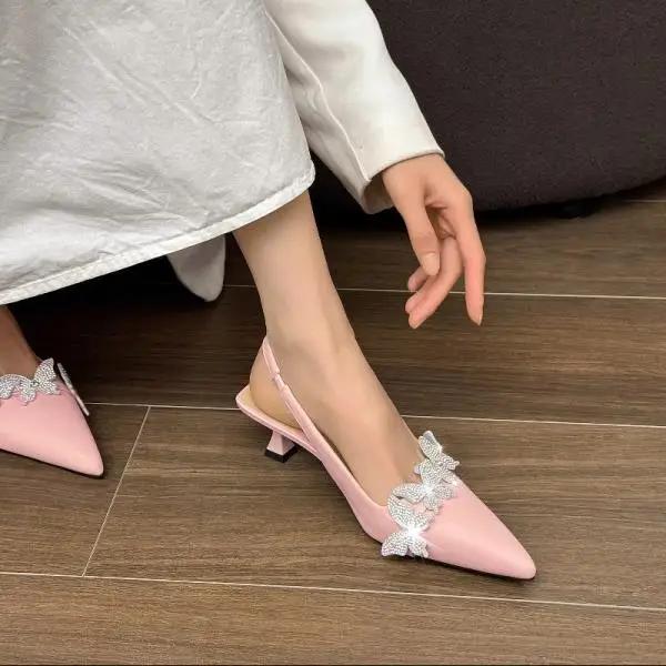 Rhinestone Sandals High Heels Female Shoe Large Size High-heeled Girls Pointed Closed Big Comfort Retro Stiletto Scandals Back S