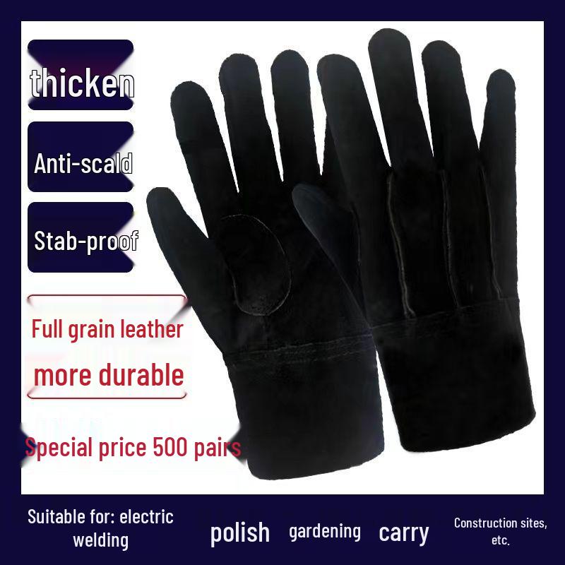 Guantes de Soldadura Aislantes de Cuero de Vaca Anti-Pinchazos Anti-Quemaduras Resistentes al Calor con Dedos Divididos