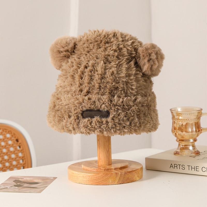 Plush Hat Winter New Women's Warm Thickened Ear Protection Hat Big Head Circumference Knitted Wool Hat