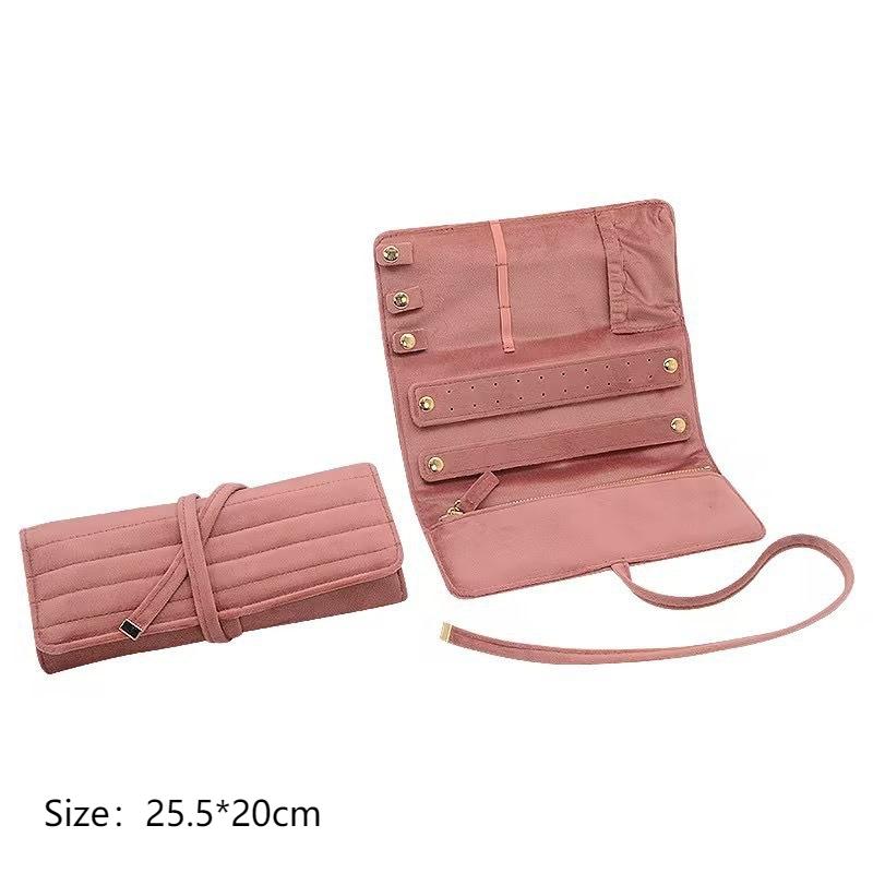 

Velvet Jewelry Storage Bag Large Capacity Necklace Organizer Bags Suede Jewellery Display Box Multifunctional Ring Protect Boxes темно-рожевого кольору