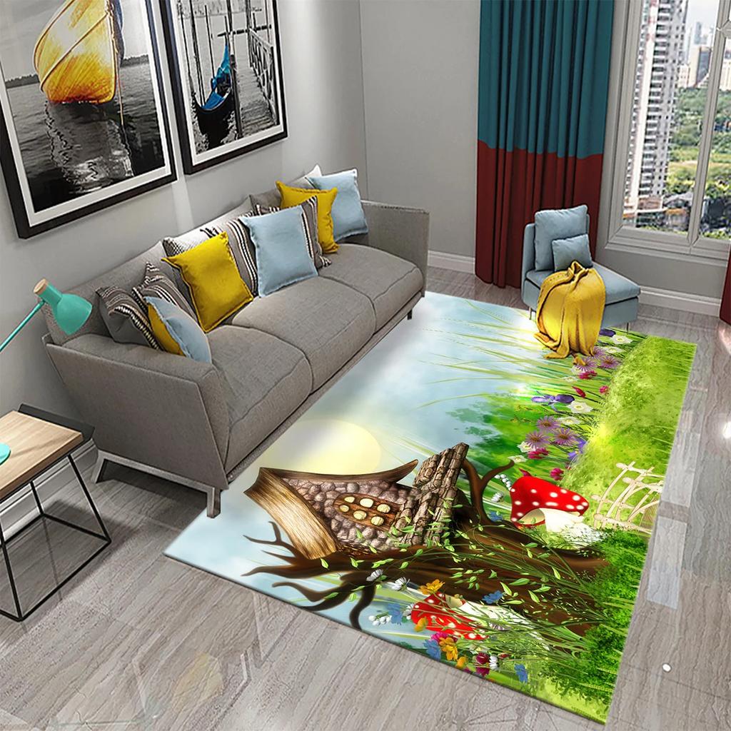 3D Garten Thema Teppich Bunte Blumen und Pflanzen Teppich für Schlafzimmer Bodenmatte Fußmatte Badezimmer Rutschfeste Matte Teppich Heimdeko