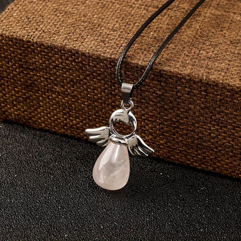 Amethyst Rose Quartz Angel Wing Pendant with Aventurine Stone