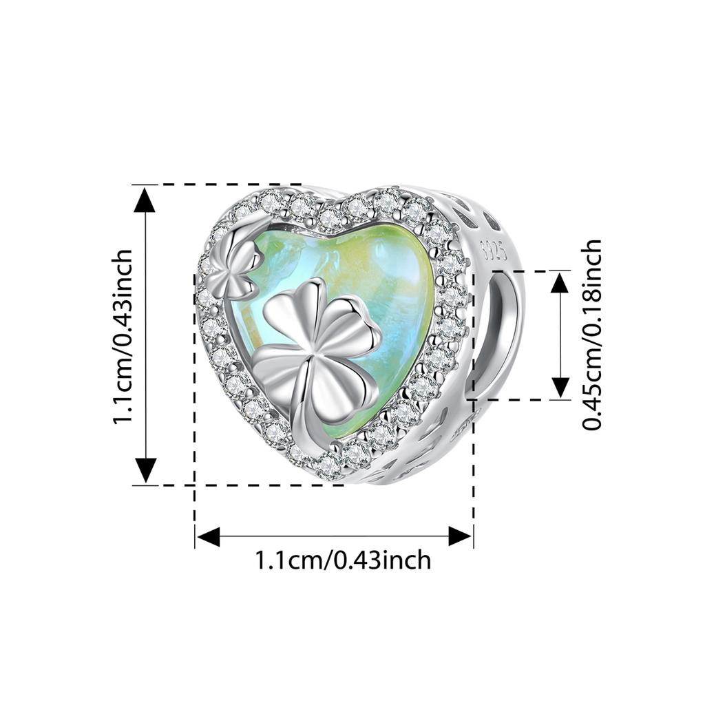 BAMOER 925 Silver Transparent Green Clover Charms Scroll Pattern Beads Fit Original Bracelets DIY Jewelry Accessories