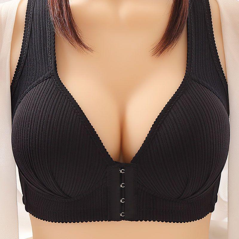 Front Buckle Bra Large Size Thin Section Steelless Bra Gathering Anti-Sagging Underwear Side Breast Collection Underwear