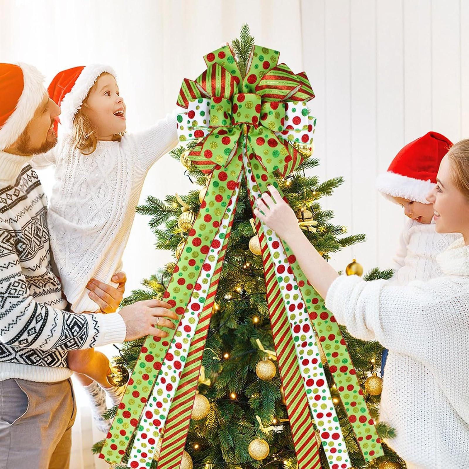 

Бантик для рождественской елки красный и зеленый в горошек большой декоративный подарочный бант рождественское украшение. One Size зелёный