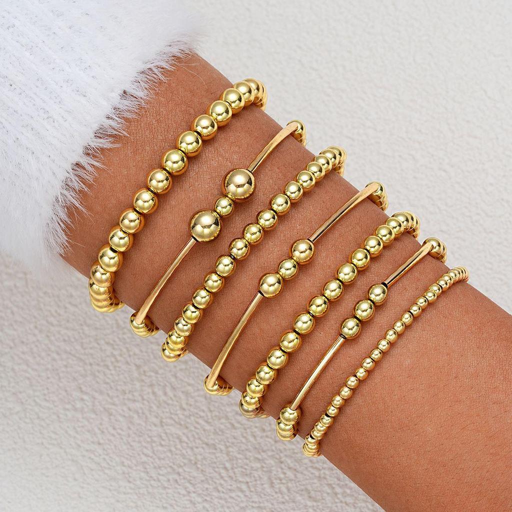 European/American Style Waterproof, Wear-Resistant Women's Beaded Elastic Bracelet - Fashionable, Stackable, and Simple Design