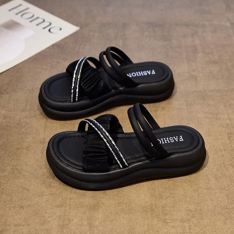 

New cool slippers female summer fairy wind wear fashion Internet celebrity pearl thick bottom casual two wear beach cool slippers 40 чёрный