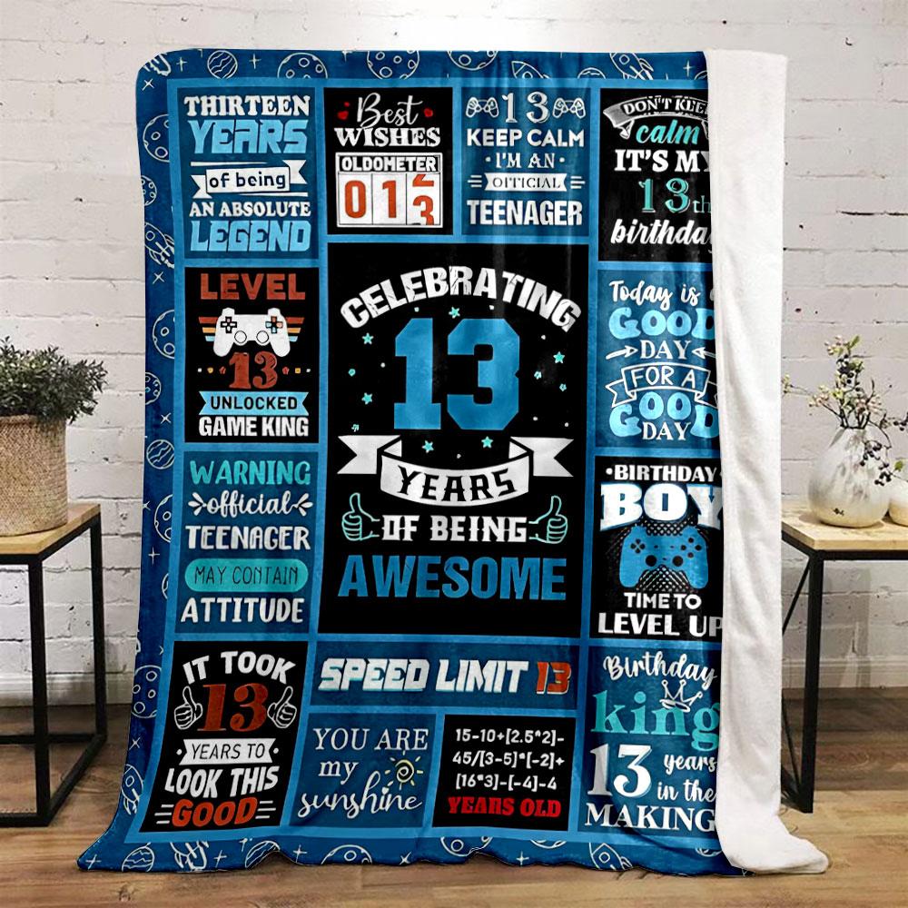 13. Geburtstag Thema Gaming Stil Wurfdecke, Blaue Dekorative Schlafzimmerdecke für Wohnzimmer Couch Mittagspause Weiche Decke für Freund Festival Geschenk