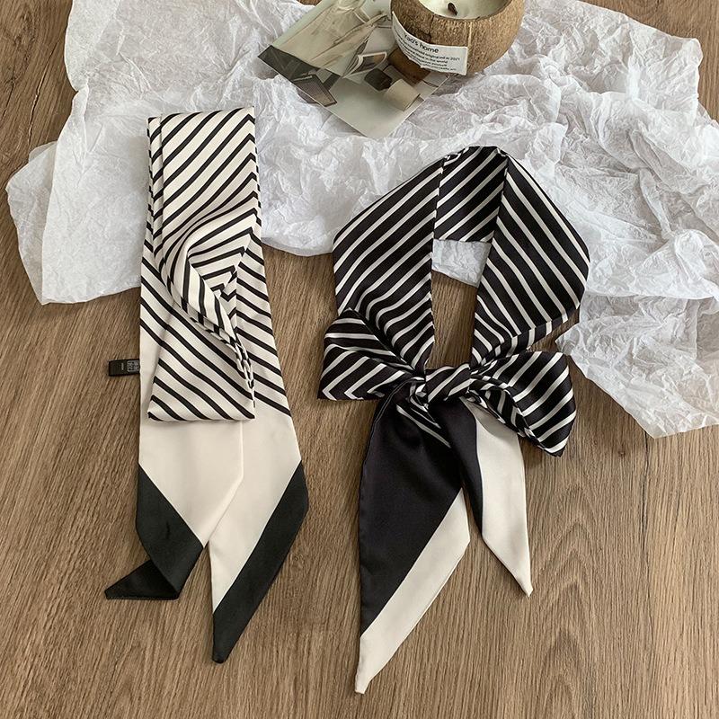 Striped Long Silk Scarf, High-end New Tied Bag, Ribbon, Sweet Scarf, Headscarf, Headband, Tied Hair, Versatile Belt.