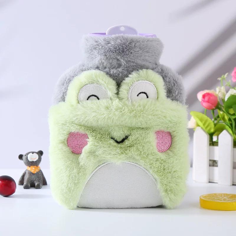 Trendy New Style Water-Filled Hot Water Bottle with Rabbit Fur, Single-Hand Insert Hand Warmer, Cute Cartoon Water-Filled Hot Water Bag for Students