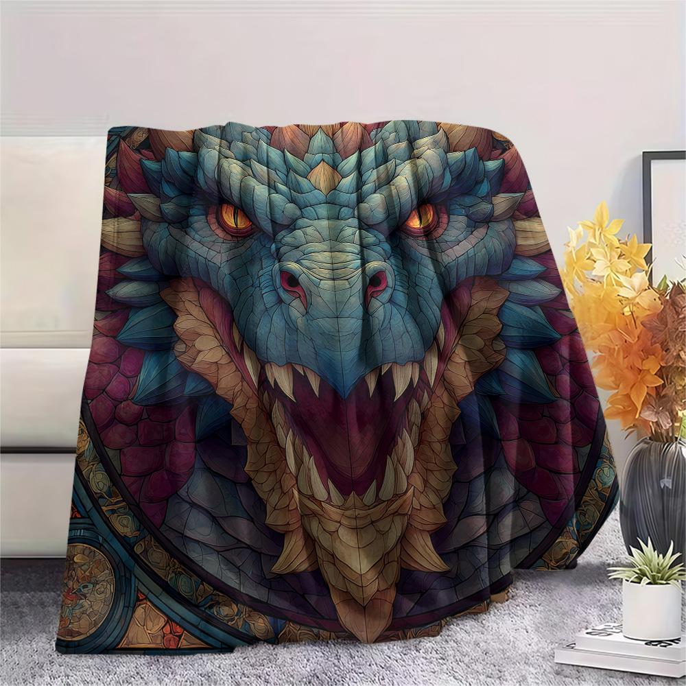 Furious Dragons Print Flannel Blanket, High quality Comfortable for All Seasons, Home Decor, Warmth and Comfort