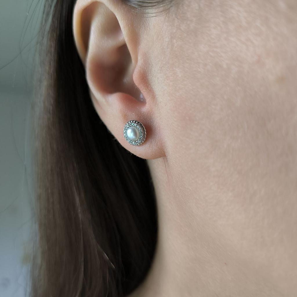 Silberohrringe mit Naturperlen, Zirkonia (2184300)