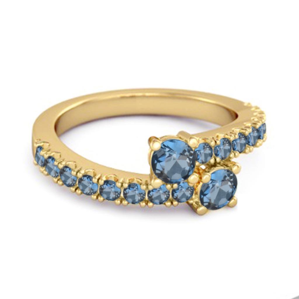 London Blue Topaz Twin Stone Pave Bypass Ring - 925 Sterling Silver Gold Vermeil