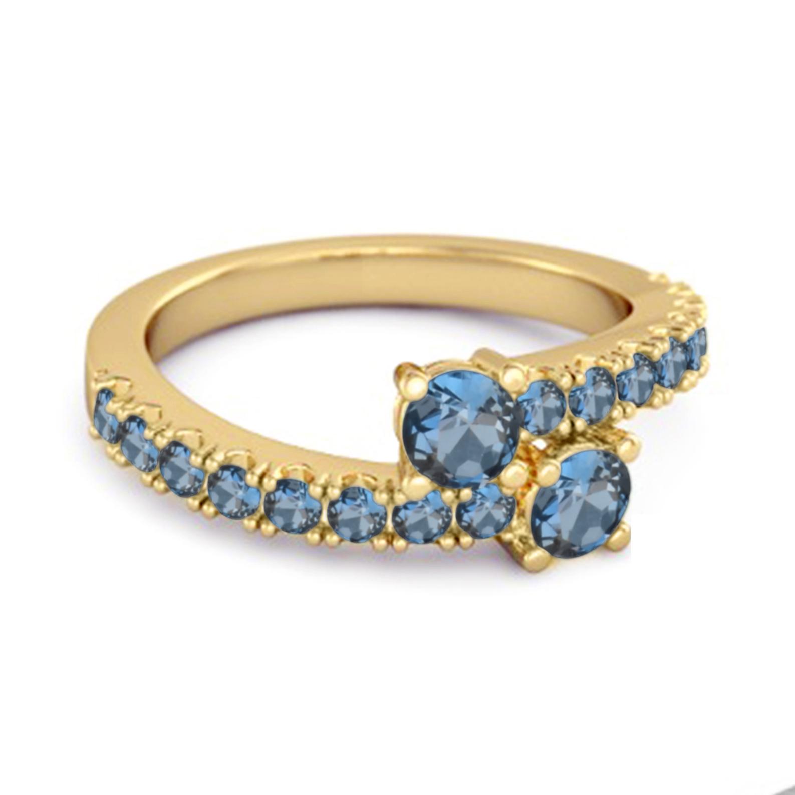 London Blue Topaz Twin Stone Pave Bypass Ring - 925 Sterling Silver Gold Vermeil 10