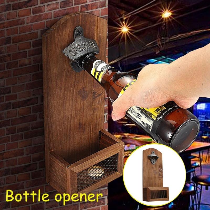 

Vintage Wall Bottle Opener Antique Iron Wall Mounted Bar Beer Glass Bottle Cap Opener Kitchen Tools Decor