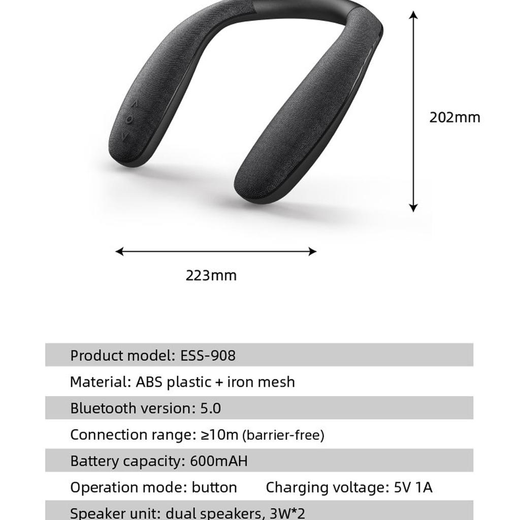Altoparlante da collo Rockmia EBS-908 905 Bluetooth Wireless 5.0 a forma di U 6W Scatola Bassi Portatile per Gaming, Viaggi, Passeggiate e Ciclismo