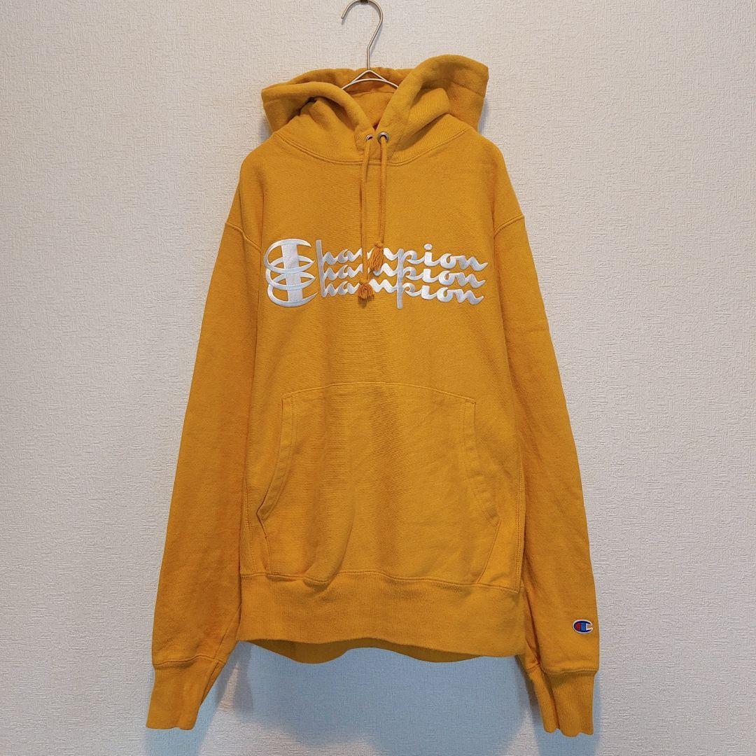 Rare Champion Reverse Weave Parka Yellow Triple Logo Embroidery [L equivalent]
