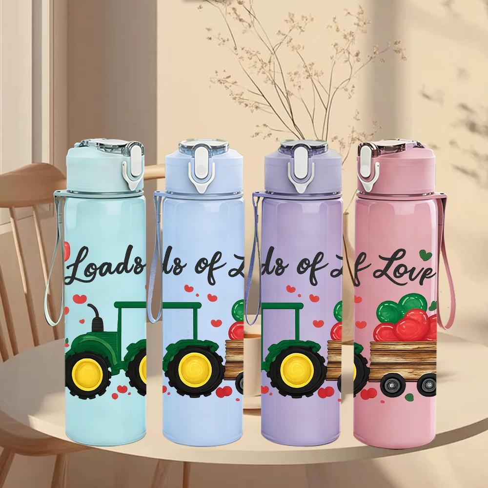 1PC Tractor Farm Harvest Scene 750ml Color Plastic Sports Water Bottle Leakproof Flip Straw Lid Suitable for Sports Office Home Use