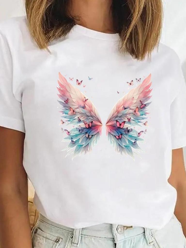 Nature Tshirt Butterfly Flowers Womens Tshirt Watercolor Print Tshirt Oversize Casual Tshirt Nature Lover Daily Streetwear
