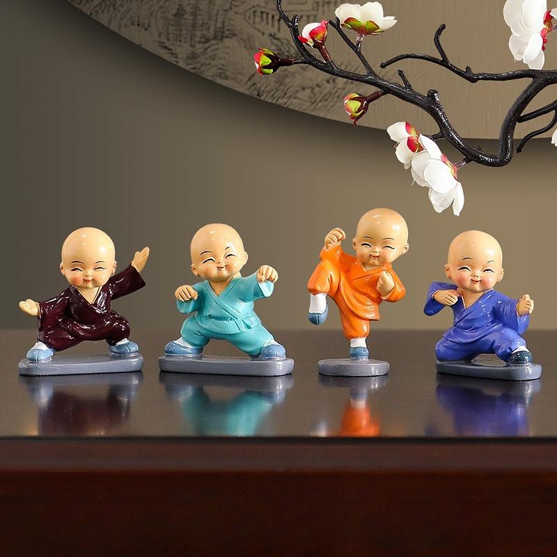 4Pcs/set New Chinese Zen Four No Small Monk Home Ornaments Small Novice Doll Office Desktop Knickknacks