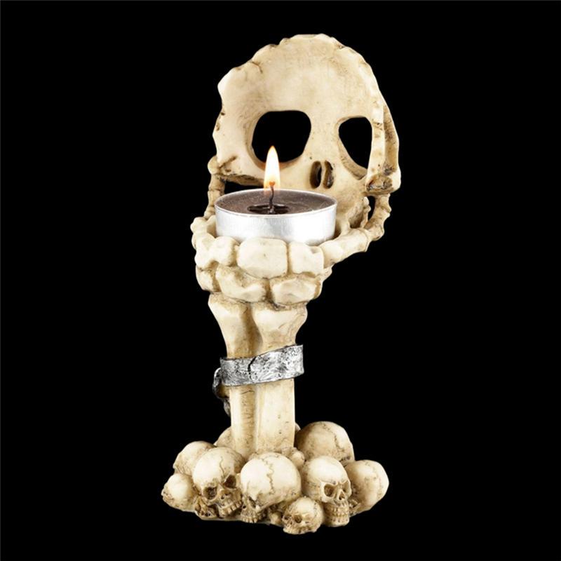 A03F-Spooky Tealight Candle Holder-Resin Candlestick Horror Skull Candle Holders Halloween Decorations
