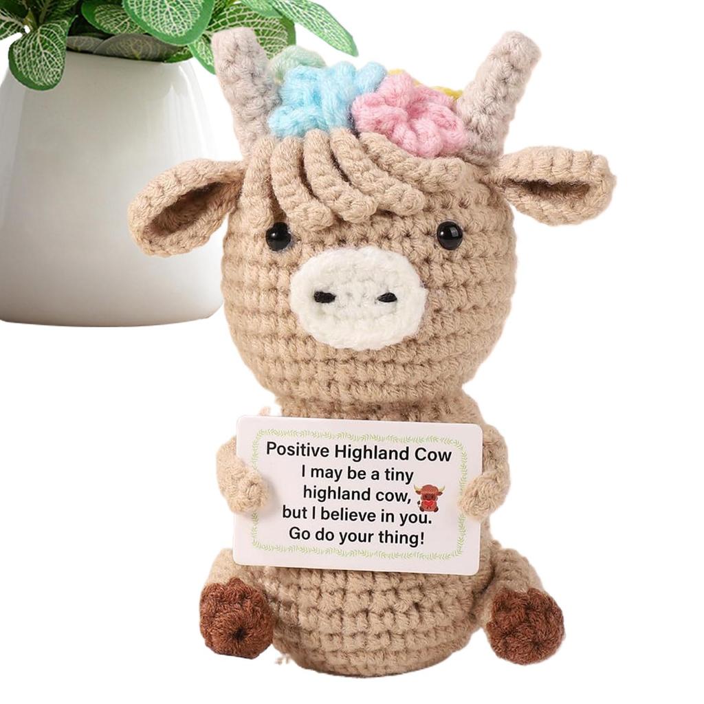 Crochet Highland Cow Doll Cute Emotional Cow Small Positive Crochet Doll Decorative Figurines