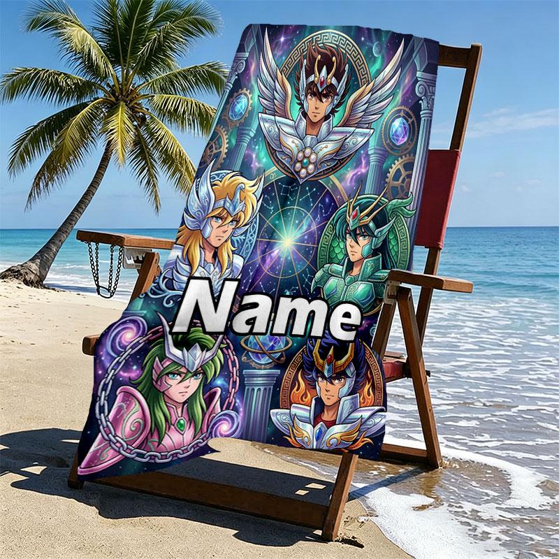 Custom Name Personalized Saint Seiya Print Beach Towel, for Trip Camping Beach Party Home Decor, Birthday Gift for Family & Friends