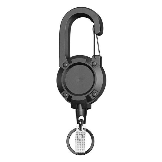 

Брелок-карабин со стальным тросом, легко застегивающаяся пряжка, легкая портативная тактическая катушка для удостоверения личности, сверхмощный брелок-карабин чёрный