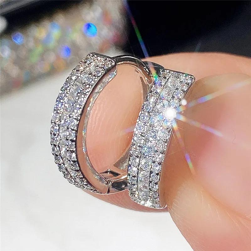Fashion Cubic Zircon Small Hoop Earrings  Sterling SIlver Minimal Round Circle Hoops Earrings for Women Man Party