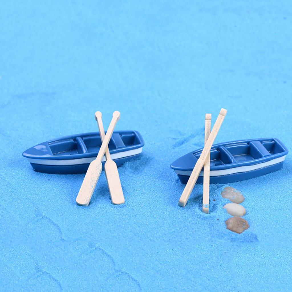 1Pc Boat + 2Pcs Oar Miniature Simulated Model Dollhouse Art Bonsai Garden Decor