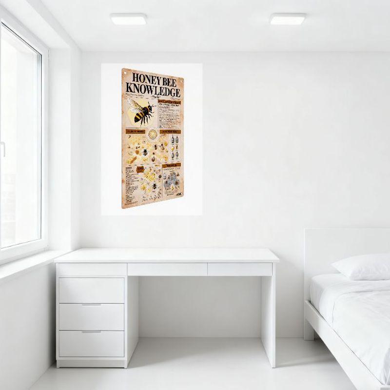 HONEY BEE KNOWLEDGE Vintage Tin Sign - Bee Biology, Honey Products, Pollination Educational Poster for Classroom, Home Decor