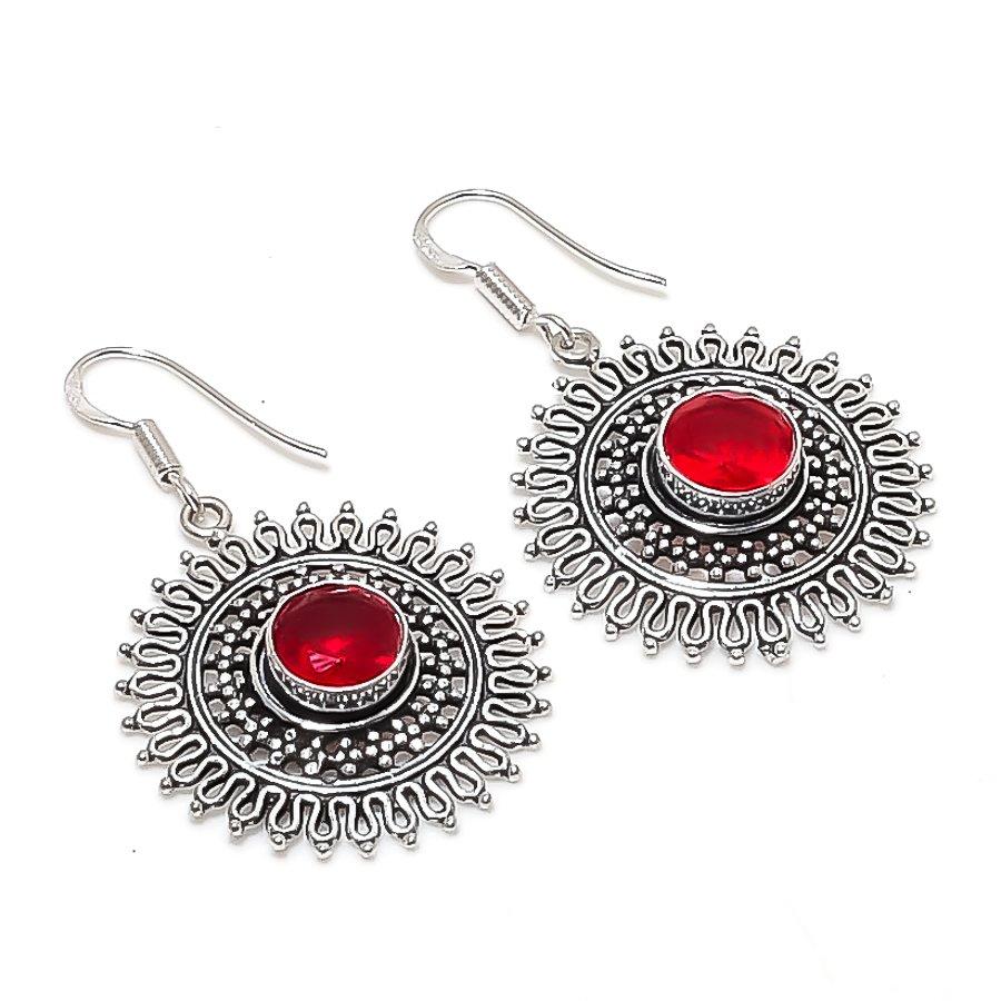 Натуральный мозамбикский гранат 925 пробы стерлингового серебра Серьга 1,85  AE-11934