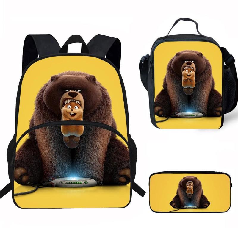 Kids Backpack Set With Lunch Bag Pencil Case - Cartoon Animal Design Grade 1-2 Students Ergonomic Spine Support Oxford