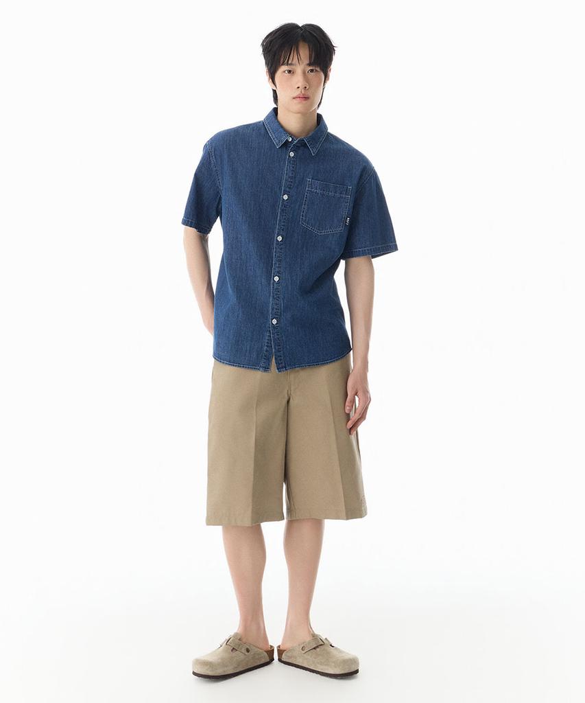 NOT ONLY FOR TODAY Denim Pocket Short Sleeve Shirt [Medium Indigo]