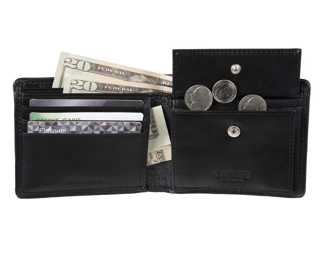 GUESS Leather Slim One Size Men's Bi-Fold Wallet, Charcoal/Black,
