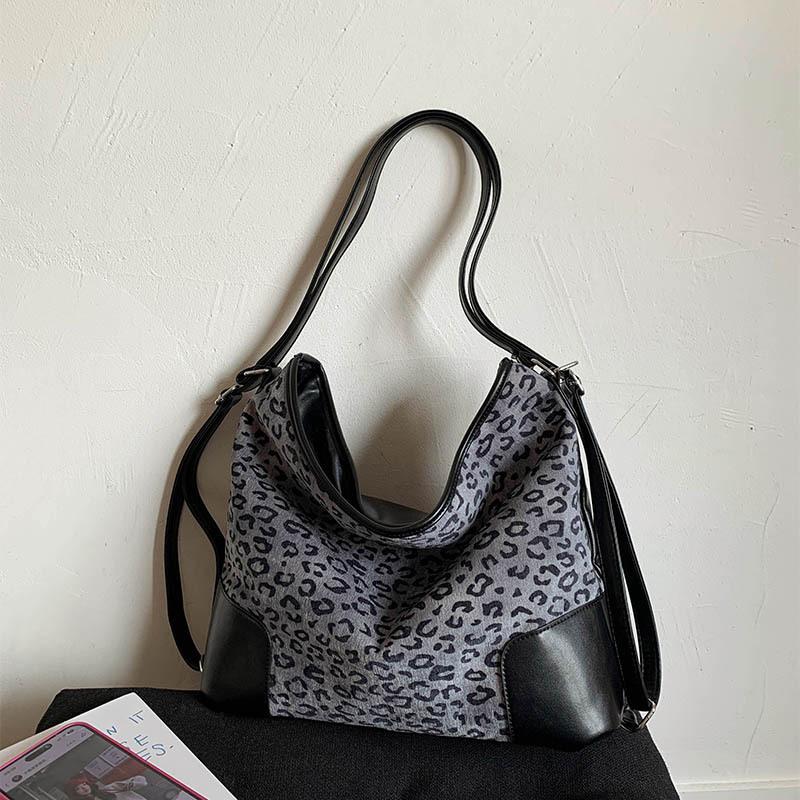 Vintage Leopard Tote Bag For Women Luxury Design Large Capacity Crossbody Bags Casual Fashion Splicing Backpacks