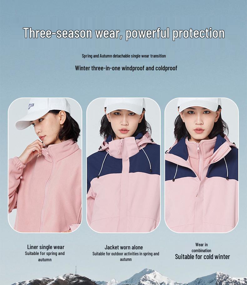 3-in-1 Windproof Waterproof Mountaineering Jacket for Couples with Detachable Liner