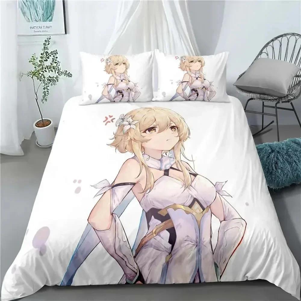 New Anime Genshin Impact 3D Bedding Set Duvet Cover Sheet Printed Bed Set Pillowcase Bed Full Queen King Size Comforter Bedroom