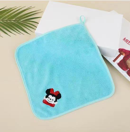 Baby Embroidery Cartoon Small Square Towel Coral Fleece Children's Towel Soft and Quick-drying Kindergarten Face Wash Hand Towel