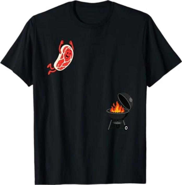 Steak Dive Funny Flying Steak Bbq Grilling Cartoon Humor Art Tshirt S