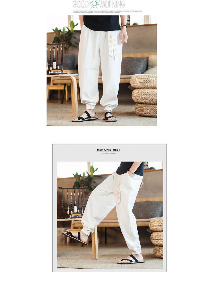 2019 Herren Retro Baumwolle Leinen Bestickte Haremshose - Herbst/Winter, Lässig, Übergröße