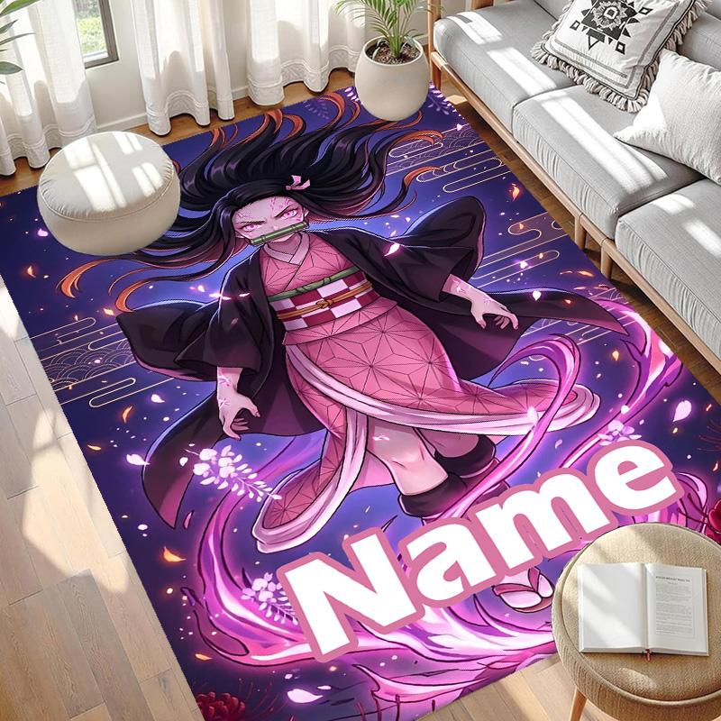 Custom Name Personalized Demon Slayer Print Carpet, Versatile Home Decor Rug, for Playroom, Apartment, Balcony, Entryway, Hallway Gift