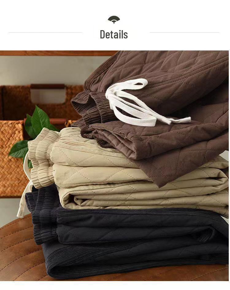 Retro Diamond-Patterned Women's Elastic Waist Harem Pants - Thick, Warm, Casual Cotton Trousers