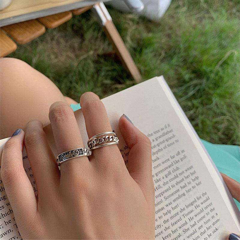 Korean-Japanese Retro Open Chain Ring for Women - Stylish Letter Design