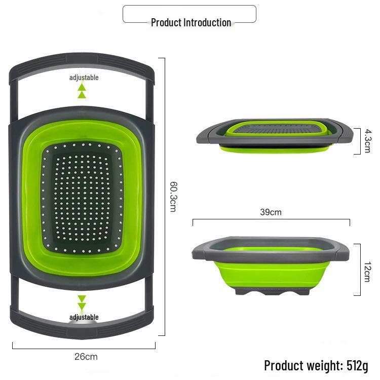 Dual-Use Folding Cutting Board & Telescopic Draining Basket for Vegetables and Fruit Washing