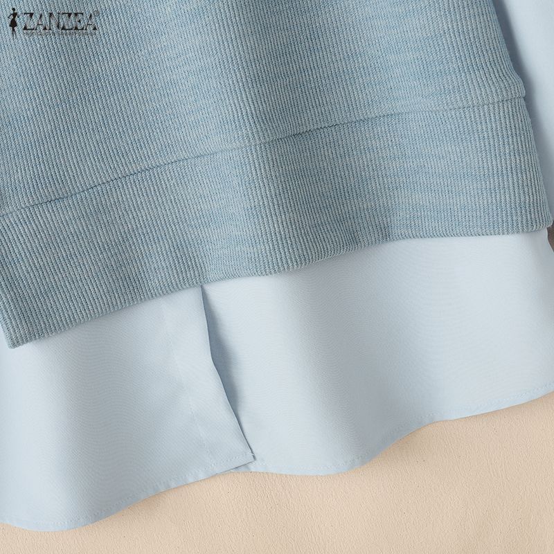 ZANZEA Women Caual Turn Down Collar Long Sleeve Autumn Patchwork Blouse